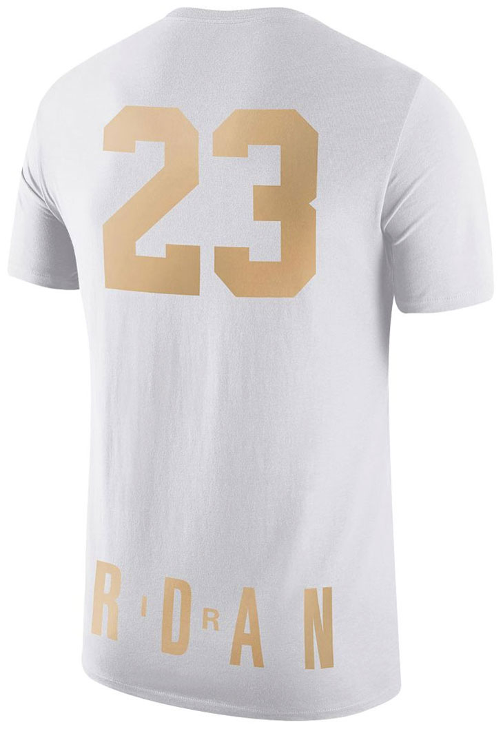 white and gold jordan shirt