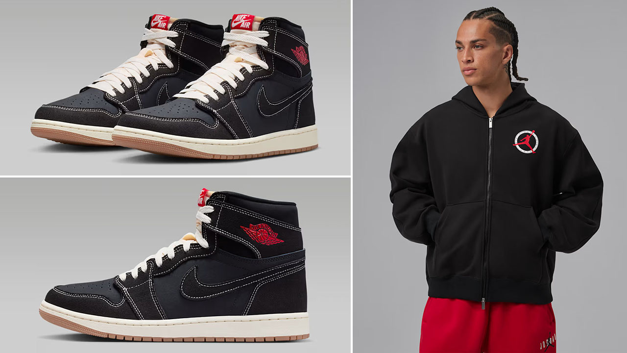 Air Jordan 1 High OG Flight Club x Jordan Flight Club Men's Full Zip Black Hoodie to Match Sneakers