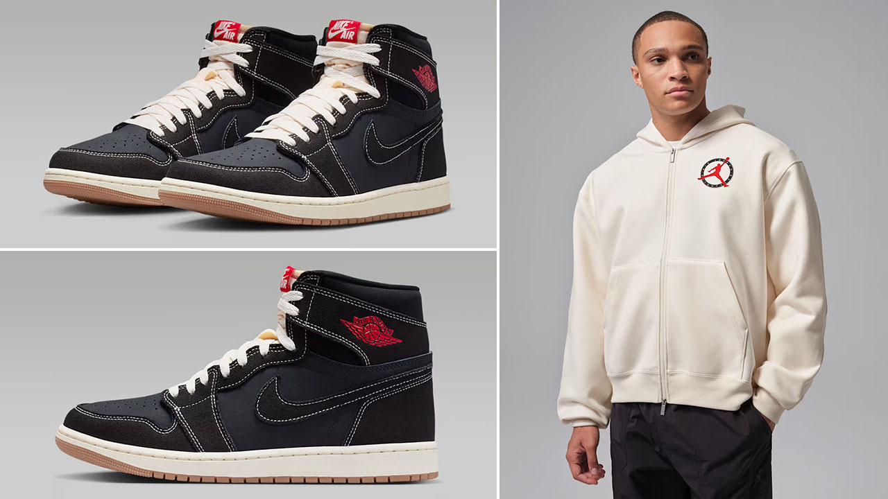 Air Jordan 1 High OG Flight Club x Jordan Flight Club Men's Full Zip Sail Hoodie to Match Sneakers