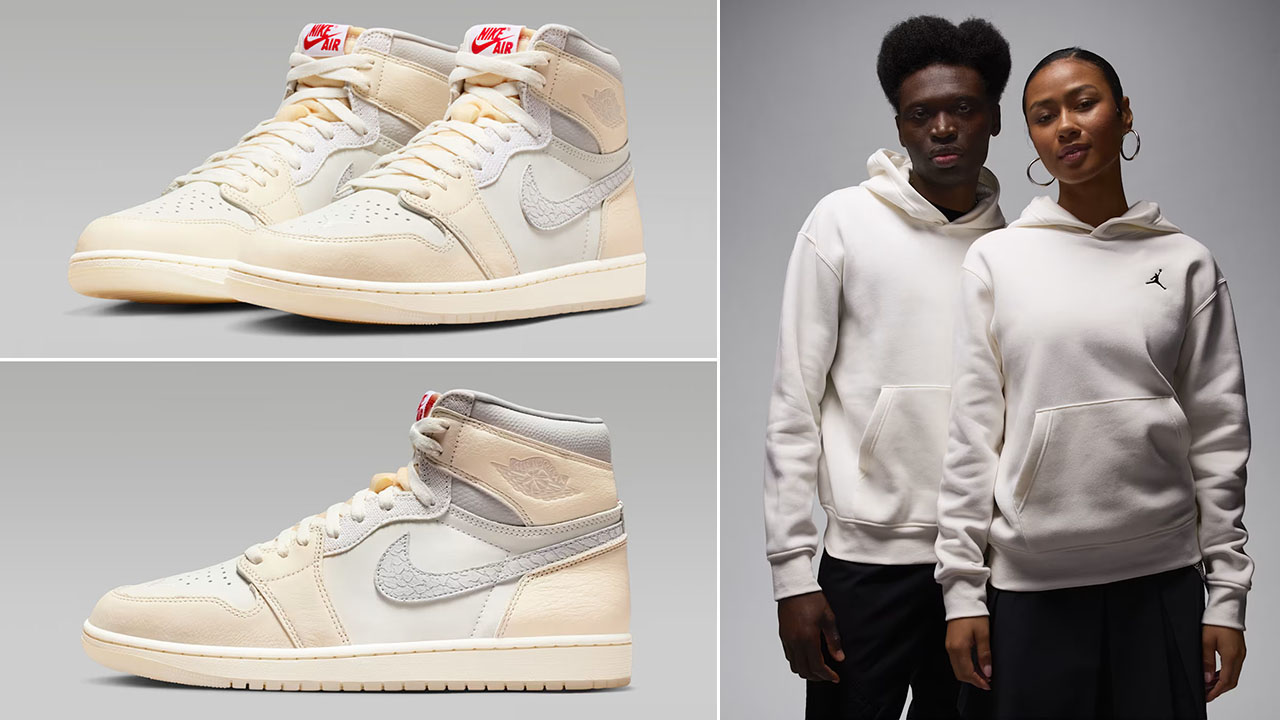 Air Jordan 1 High OG Sail x Jordan Brooklyn Fleece Sail Pullover Hoodie Outfit