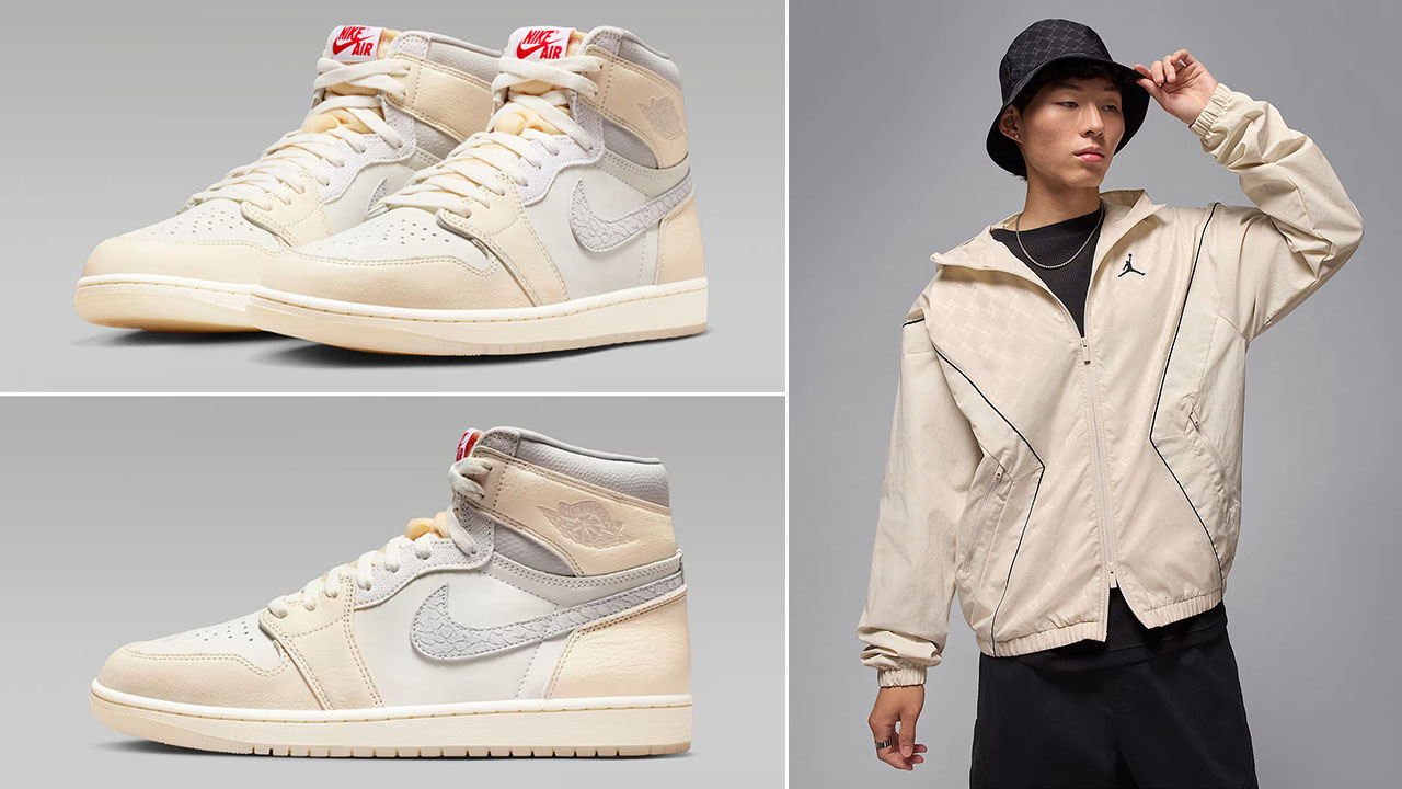 Air Jordan 1 High OG Sail x Jordan Brooklyn Hooded Draft Jacket Outfit