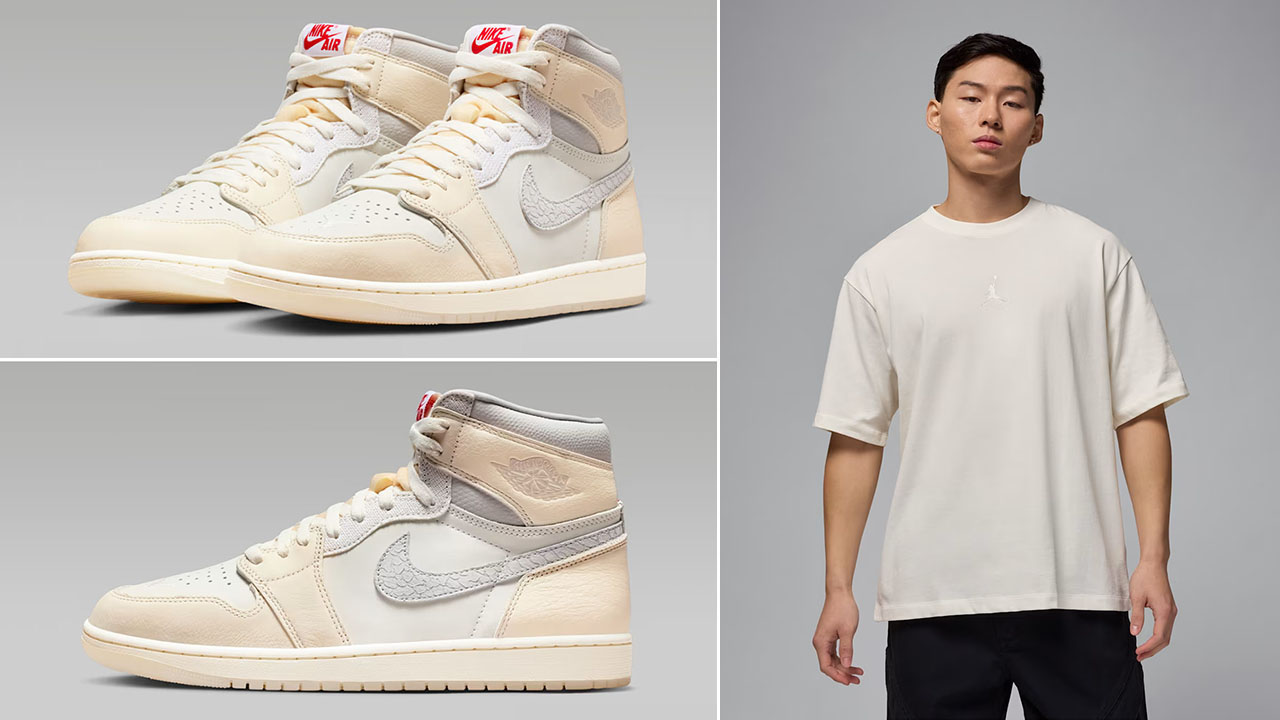 Air Jordan 1 High OG Sail x Jordan Flight Essentials Mens Oversized Sail T Shirt Outfit