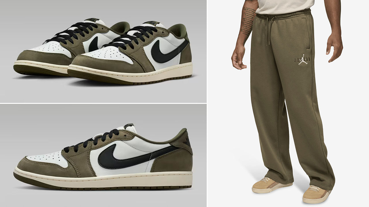 Air Jordan 1 Low OG Medium Olive x Jordan Brooklyn Fleece Oversized Pants