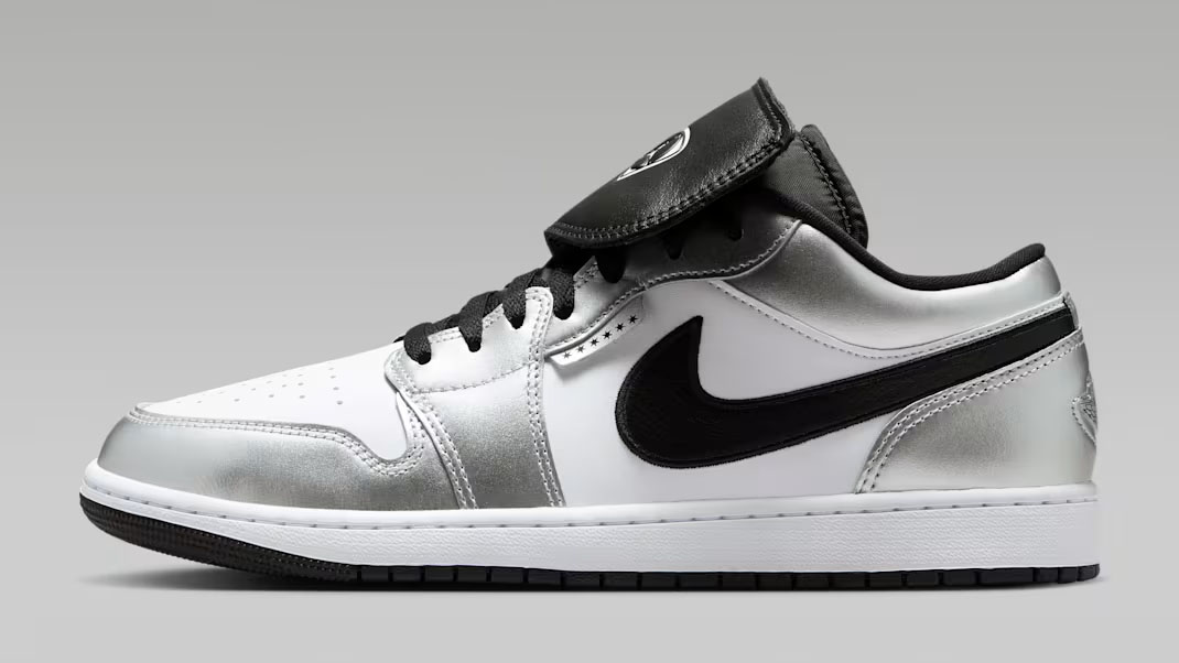 Air Jordan 1 Low SE Soccer White Metallic Silver Black Men's Shoes IR2278-100