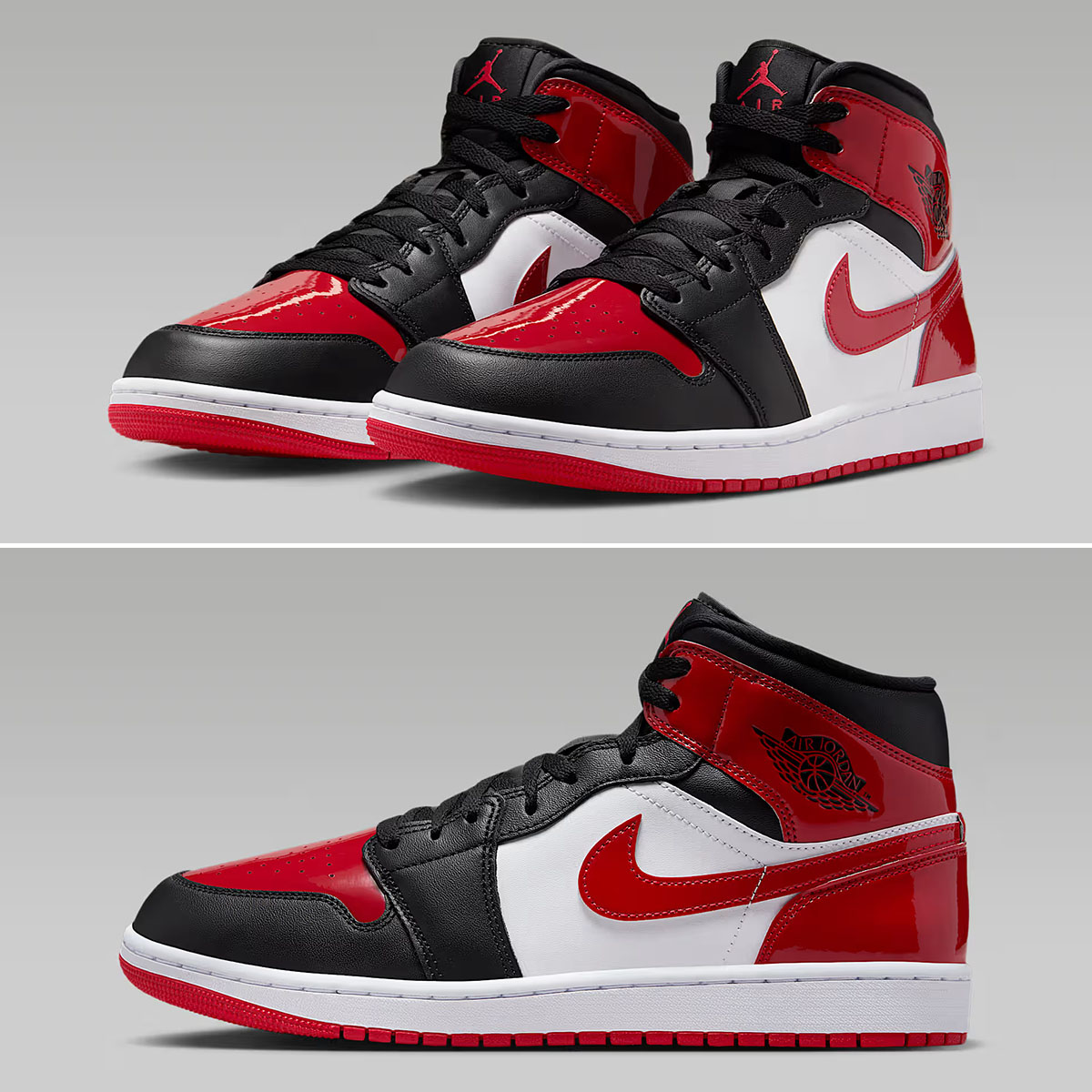 Air Jordan 1 Mid SE Patent Black White Varsity Red Mens Shoes HV4091-006