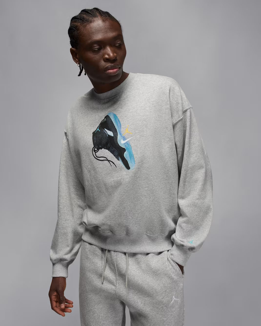 Air Jordan 11 Gamma Blue 2025 Mens Brooklyn Fleece Crewneck Sweatshirt Grey 1