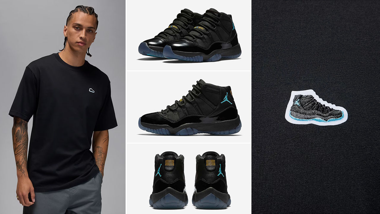 Air-Jordan-11-Gamma-Blue-2025-Mens-Sneaker-Patch-T-Shirt-Black