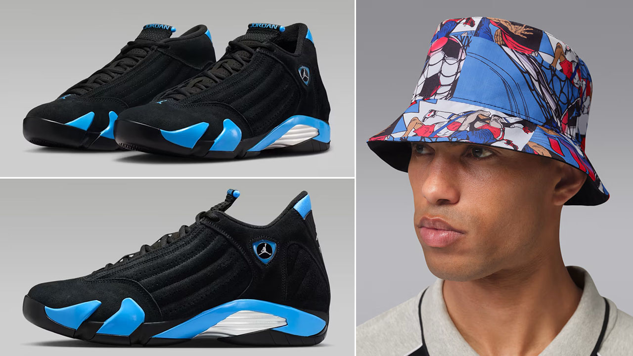 Air Jordan 14 University Blue 2026 x Jordan Apex Soccer Cartoon Print Reversible Bucket Hat