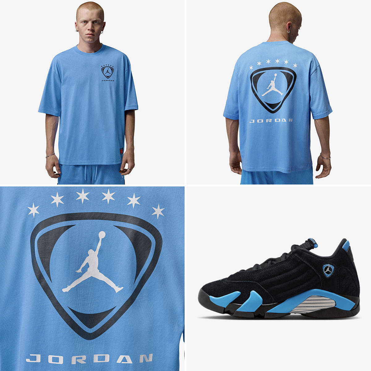 Air Jordan 14 University Blue 2026 x Jordan Brooklyn Oversized Graphic Mens T Shirt University Blue to Match Sneakers