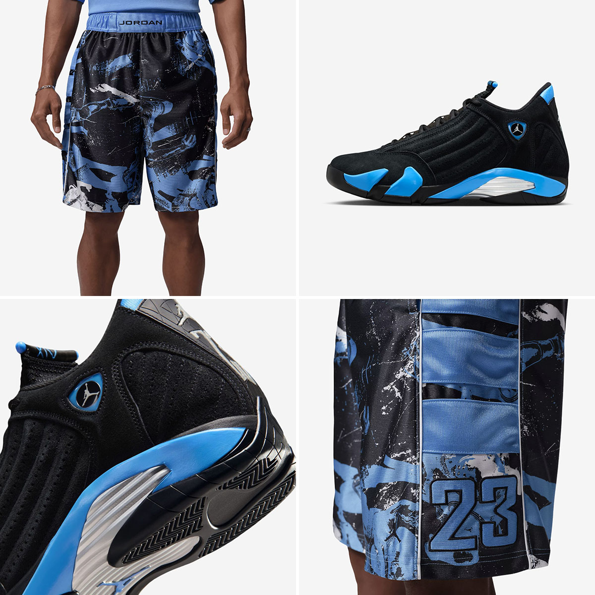 Air Jordan 14 University Blue x Jordan Brooklyn Cat Scratch Mens Shorts to Match Sneakers