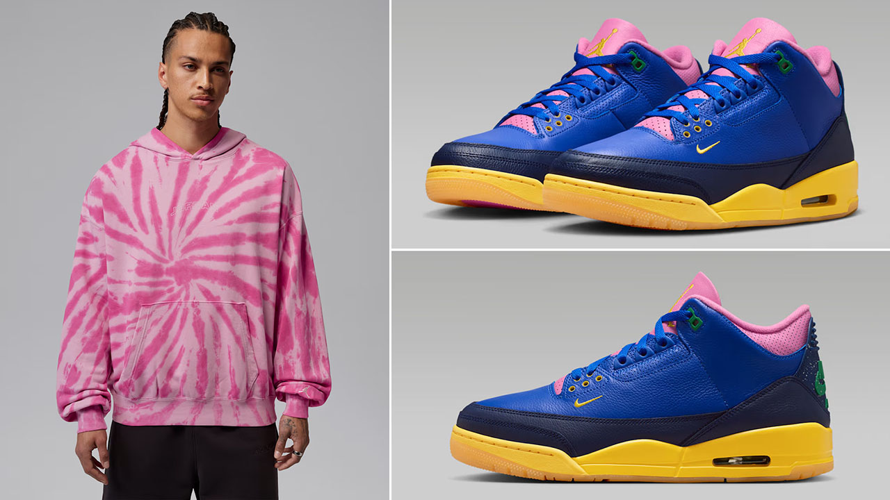 Air Jordan 3 Brazil x Jordan Brooklyn Fleece Mens Pink Tie Dye Festival Hoodie to Match Sneakers