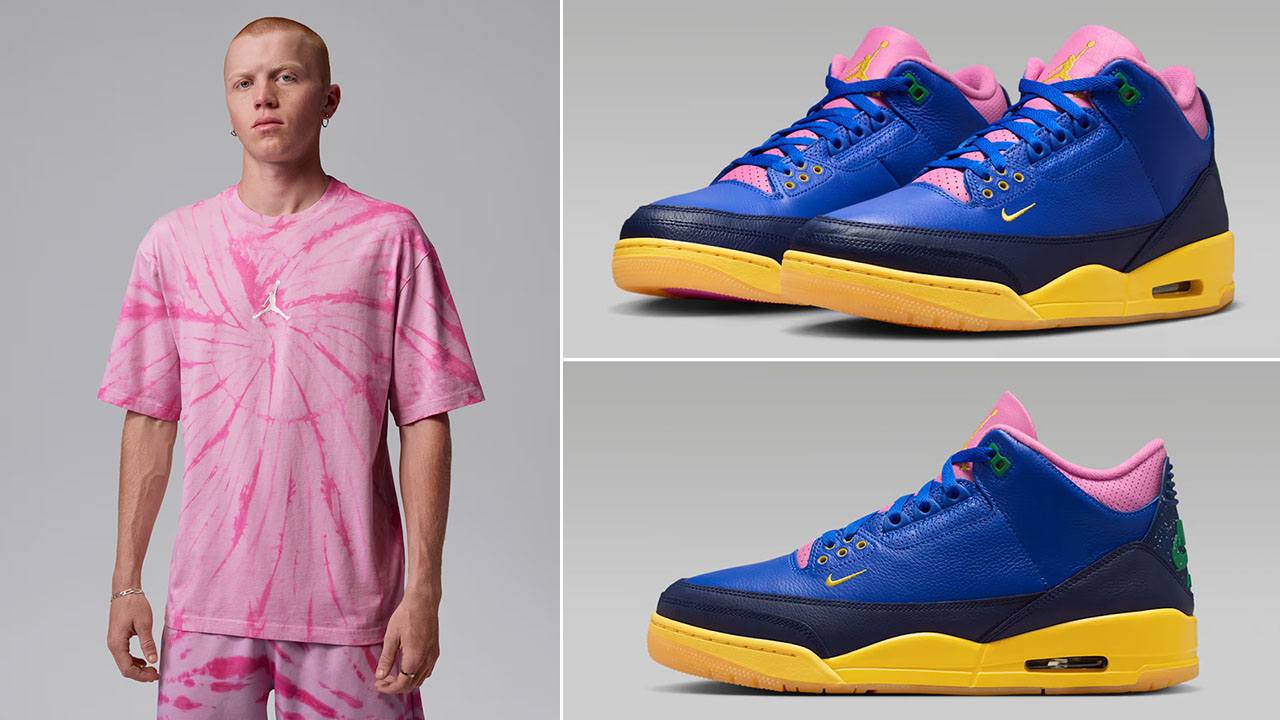 Air Jordan 3 Brazil x Jordan Brooklyn mens Pink Tie Dye Festival T-Shirt to Match Sneakers