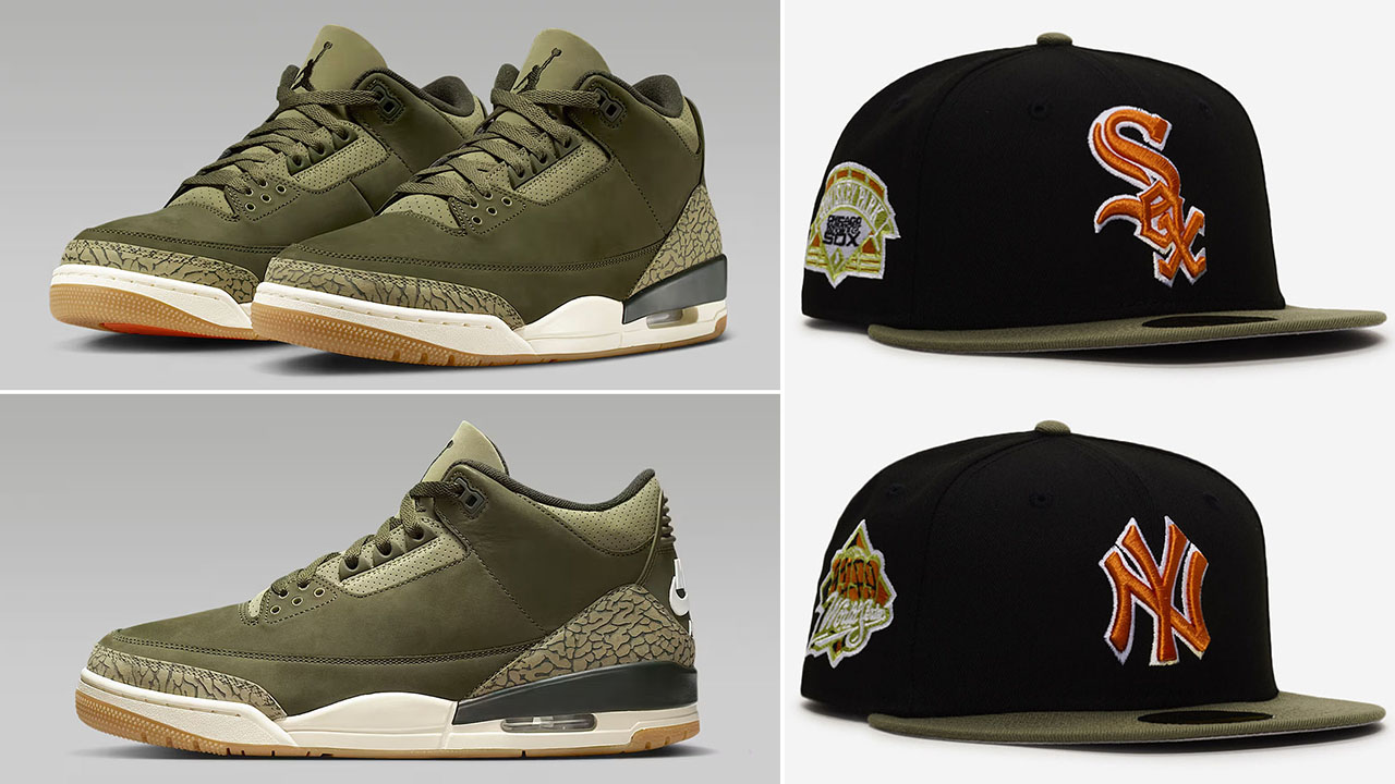 Air Jordan 3 Family Affair Medium Olive New Era Fitted Hats to Match Sneakers
