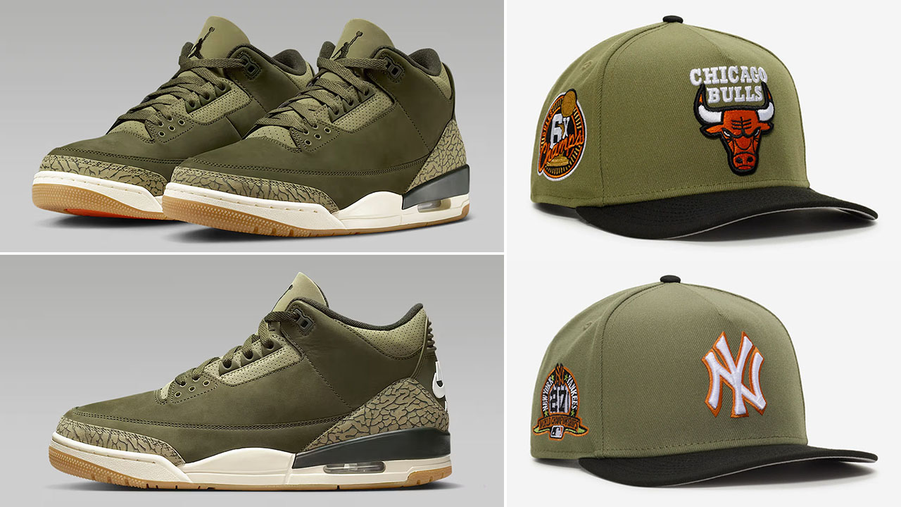 Air Jordan 3 Family Affair Medium Olive New Era Snapback Hats to Match Sneakers
