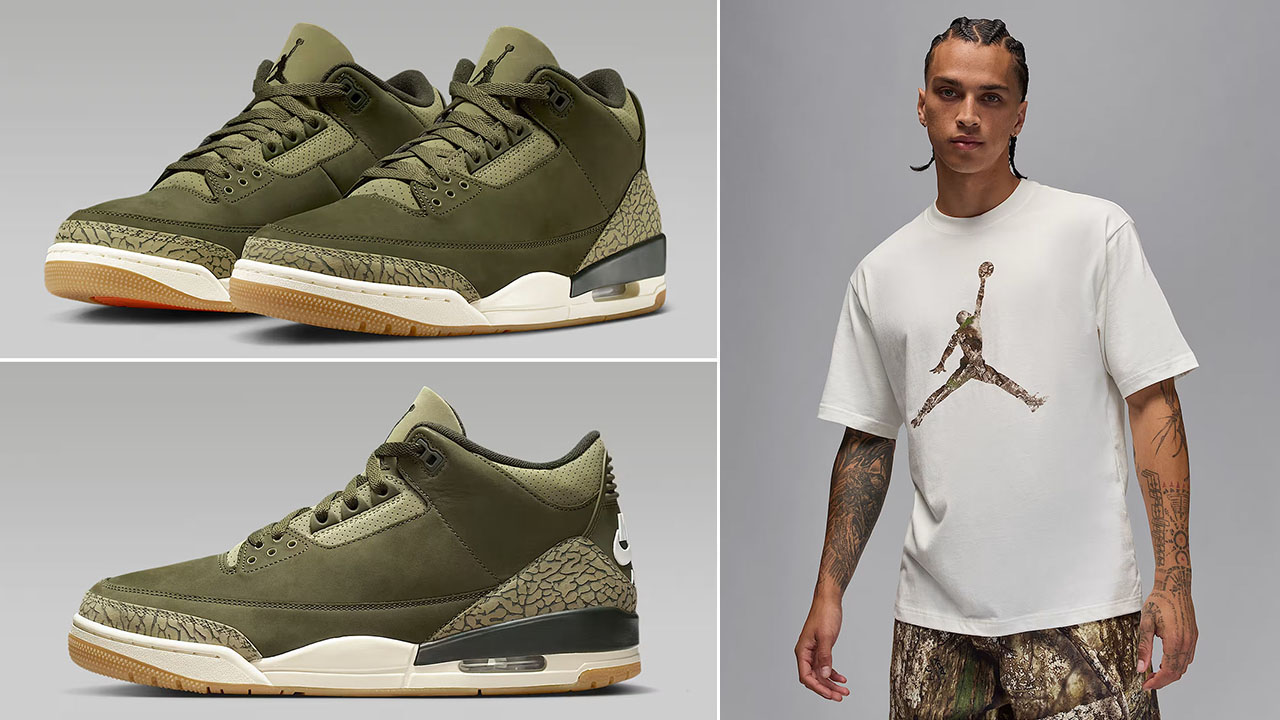 Air-Jordan-3-Family-Affair-Medium-Olive-Shoes-x-Jordan-Brooklyn-Mens-Realtree-Camo-Jumpman-Sail-T-Shirt-Outfit