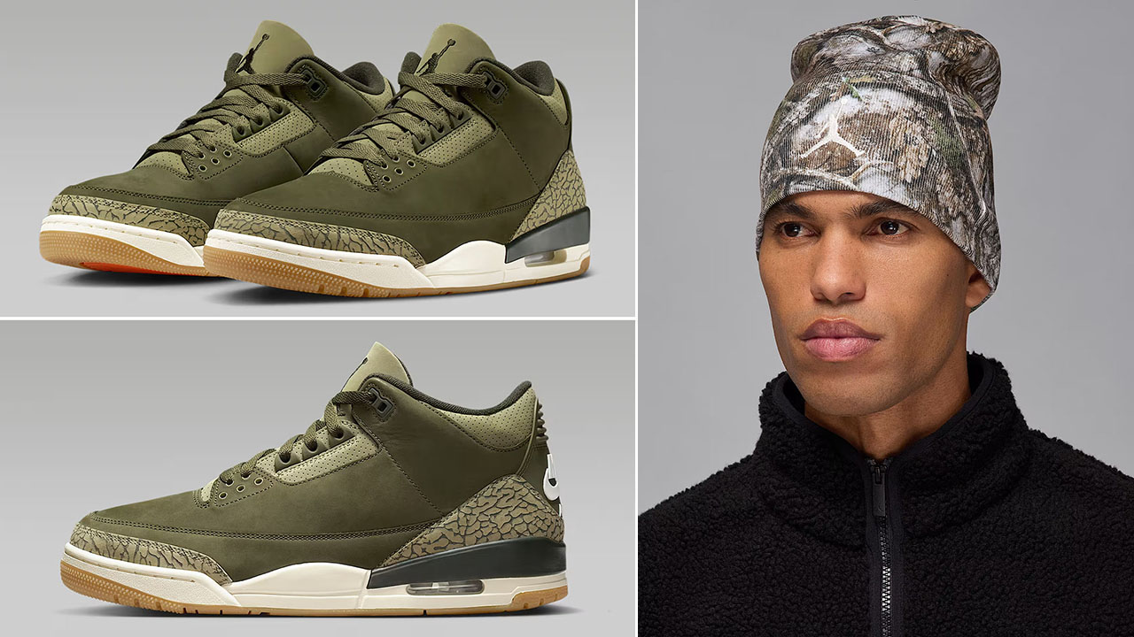 Air-Jordan-3-Family-Affair-Medium-Olive-Shoes-x-Jordan-Brooklyn-Peak-Realtree-Camo-Beanie