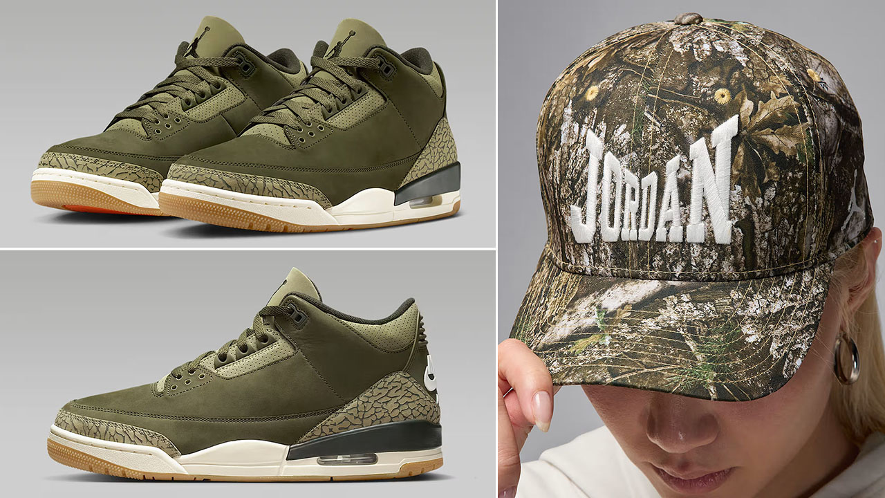 Air-Jordan-3-Family-Affair-Medium-Olive-Shoes-x-Jordan-Brooklyn-Rise-Realtree-Camo-Snapback-Hat