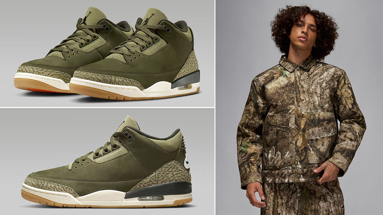Air-Jordan-3-Family-Affair-Medium-Olive-Shoes-x-Jordan-Flight-Chicago-Mens-Realtree-Camo-Jacket-Outfit