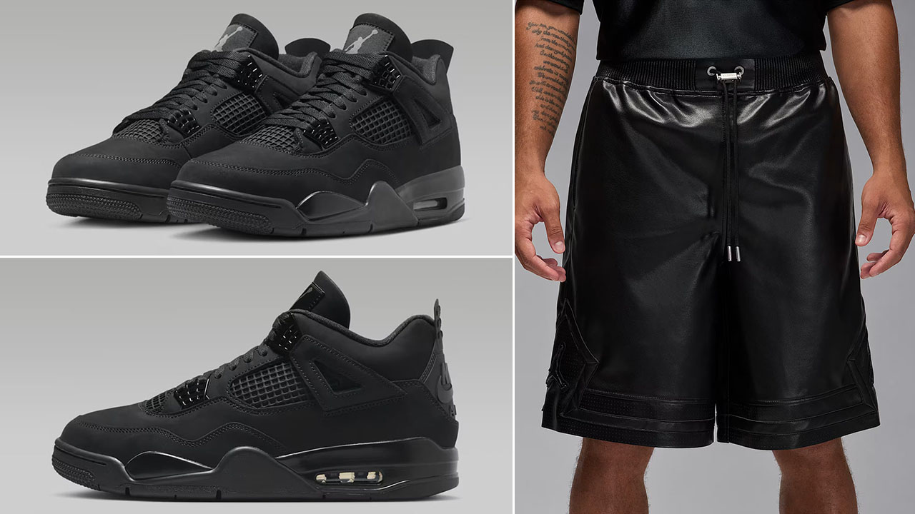 Air Jordan 4 Black Cat 2025 Shoes x Air Jordan Faux Leather Mens Black Shorts