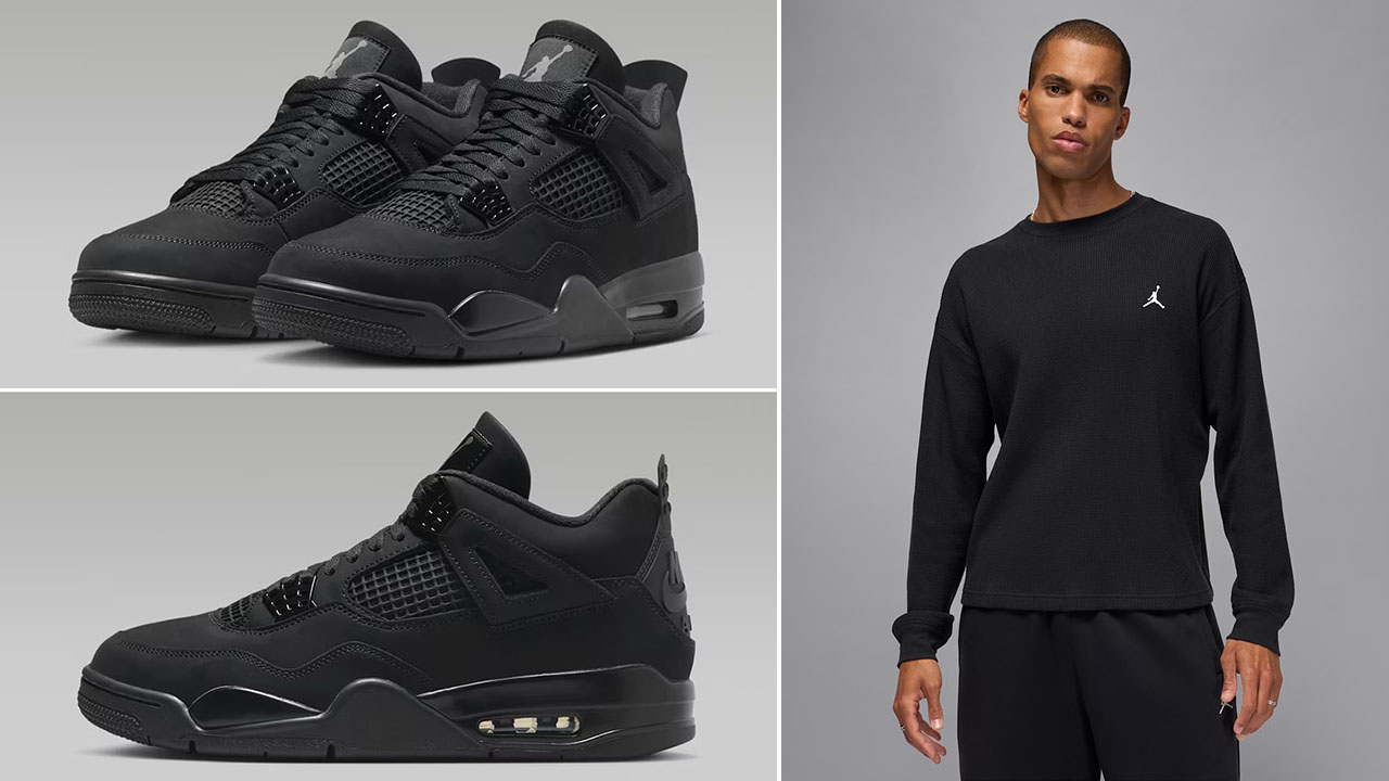 Air Jordan 4 Black Cat 2025 Shoes x Jordan Flight Mountainside Long Sleeve Waffle Shirt Outfit