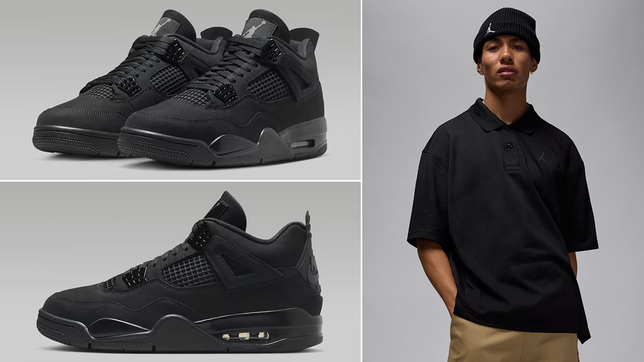 Air Jordan 4 Black Cat 2025 x Jordan Brooklyn Mens Black Polo Shirt Outfit
