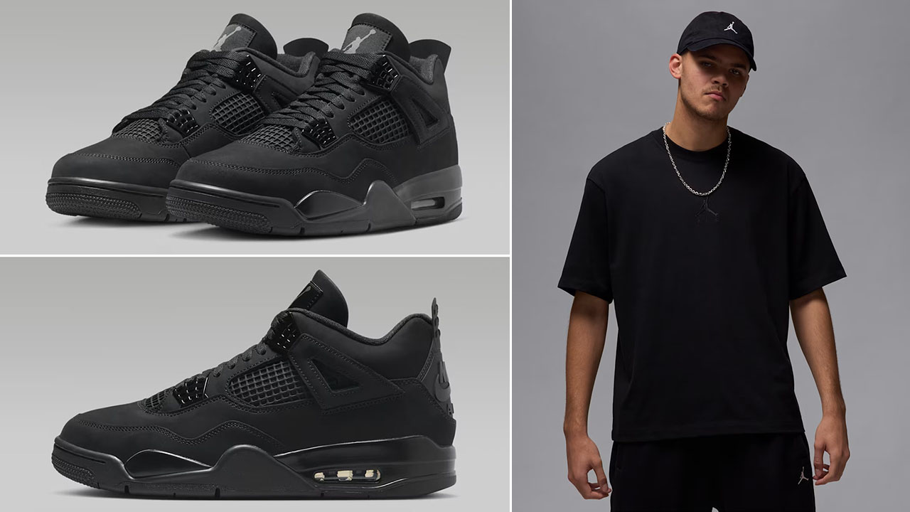 Air Jordan 4 Black Cat 2025 x Jordan Flight Essentials Mens Black Oversized T Shirt Outfit
