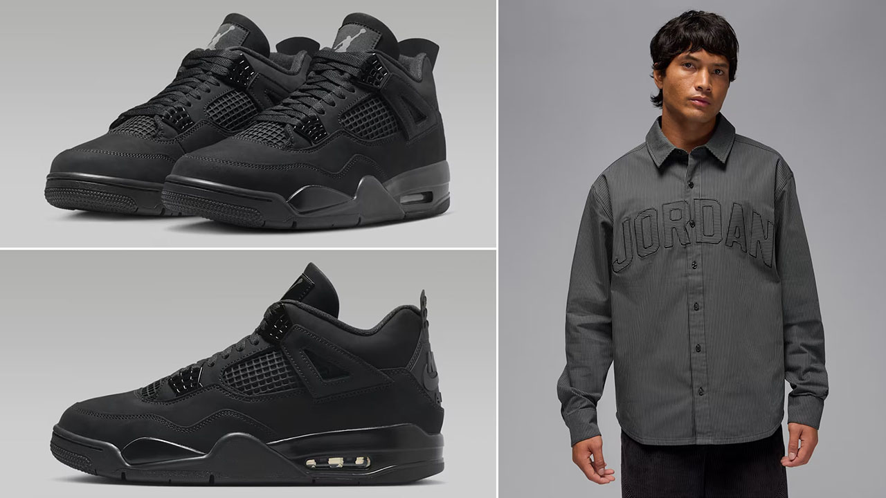 Air Jordan 4 Black Cat 2025 x Jordan Flight Oxford Mens Long Sleeve Top Outfit