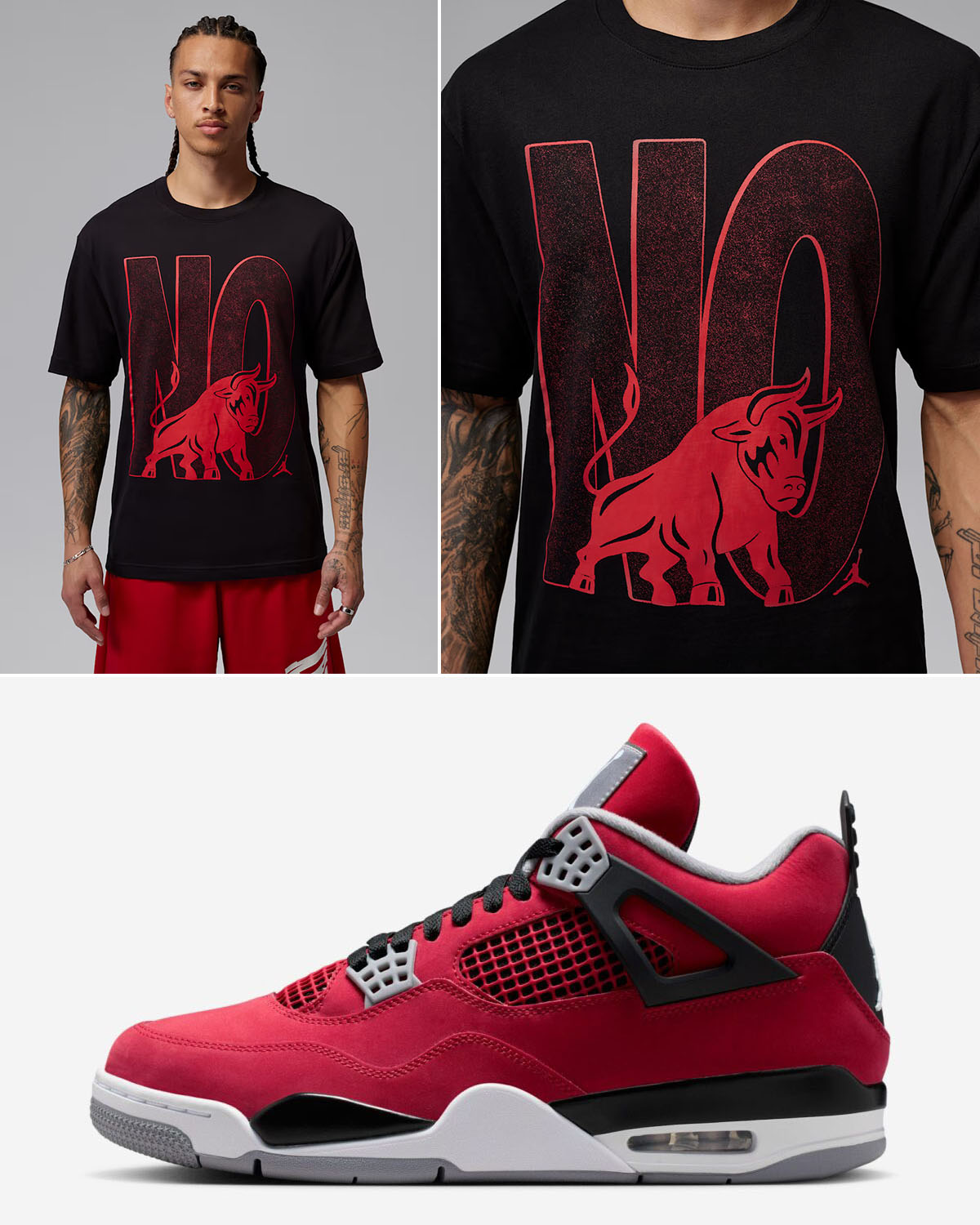 Air Jordan 4 Toro Bravo 2026 Black Fire Red T-Shirt to Match Sneakers