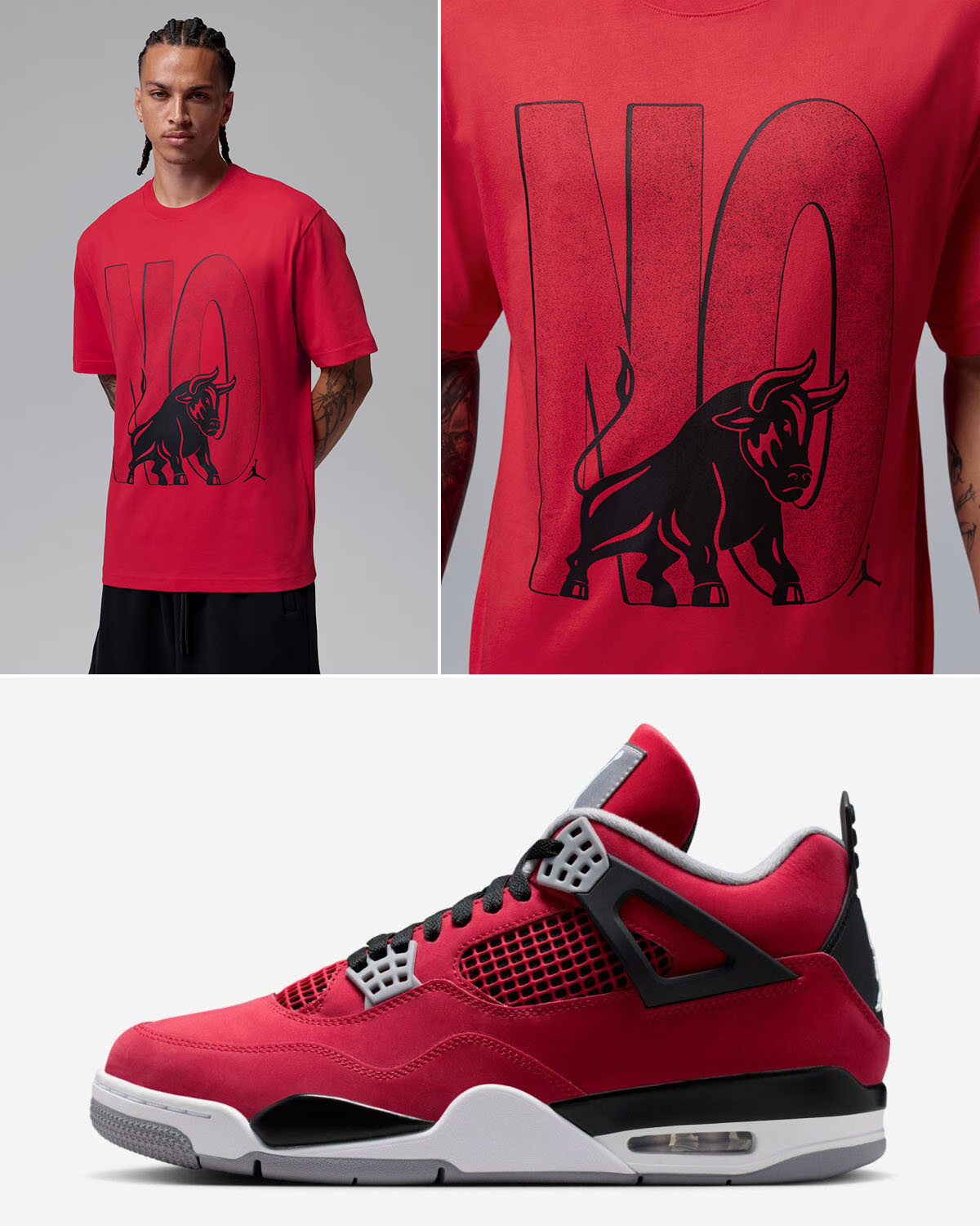 Air Jordan 4 Toro Bravo 2026 Fire Red Black T-Shirt to Match Sneakers