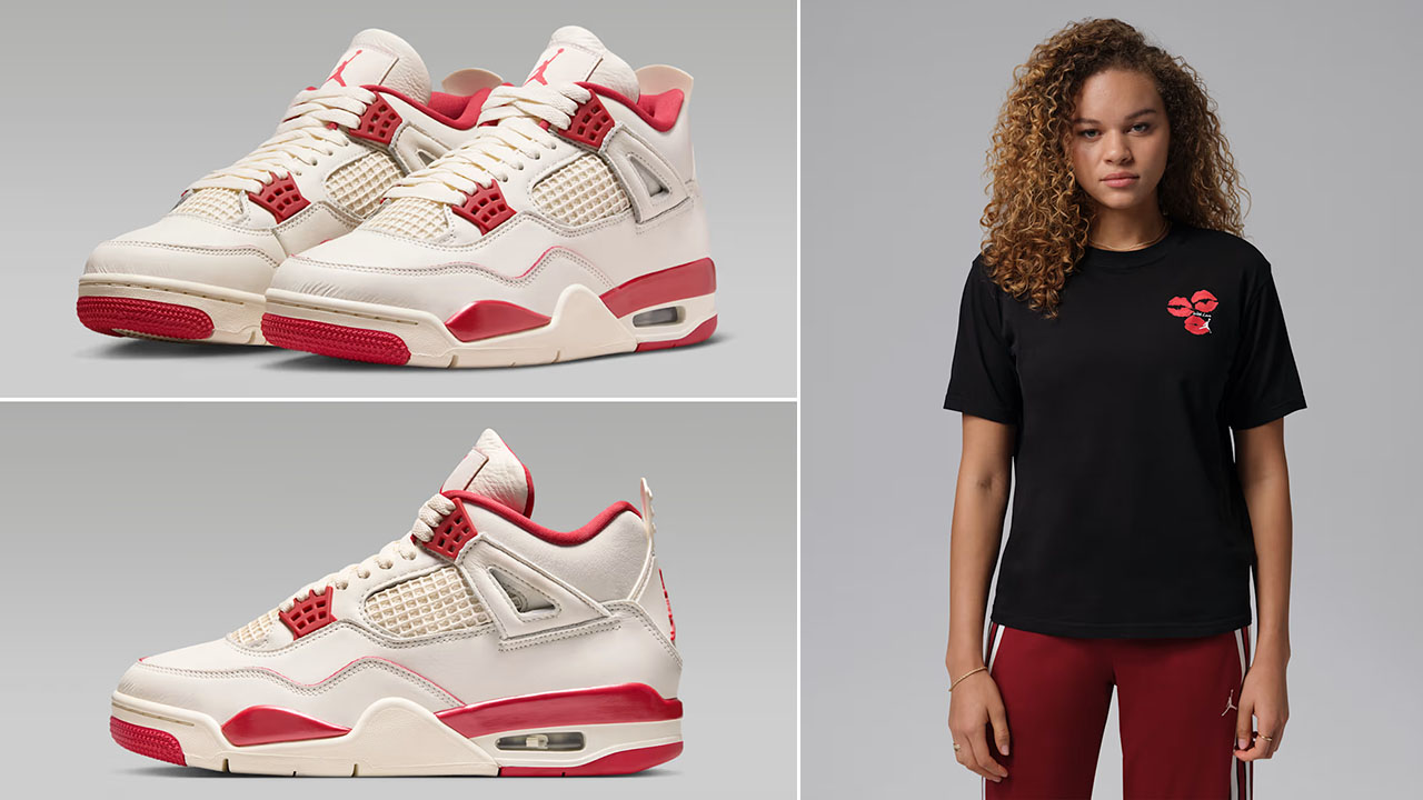 Air Jordan 4 Valentines Day 2026 Sneakers x Jordan Womens With Love Black T Shirt