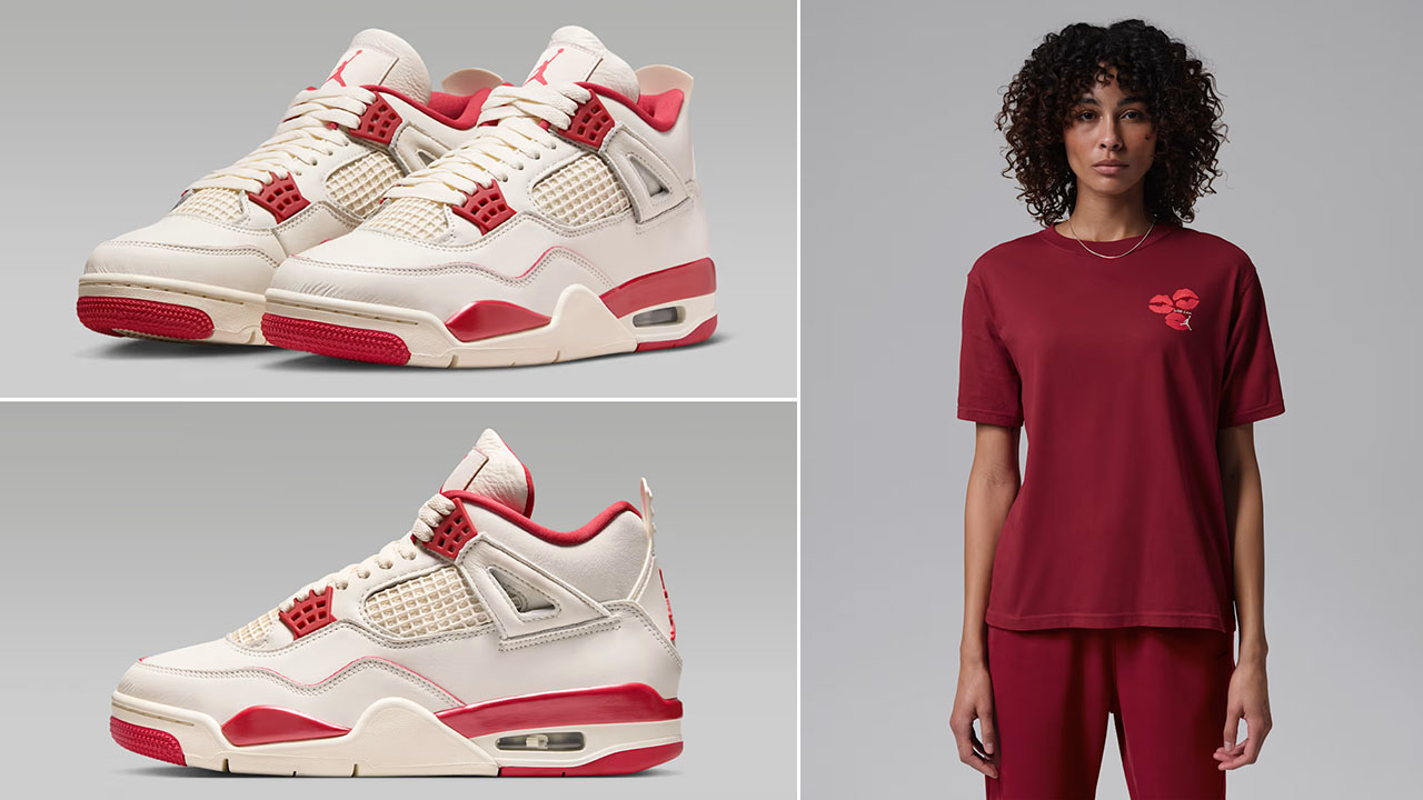 Air Jordan 4 Valentines Day 2026 Sneakers x Jordan Womens With Love Red T Shirt