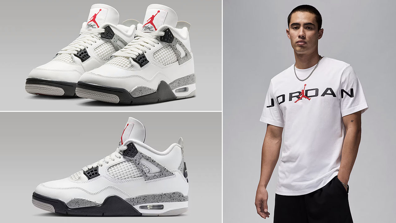 Air Jordan 4 White Cement x Jordan Air Stretch White T Shirt