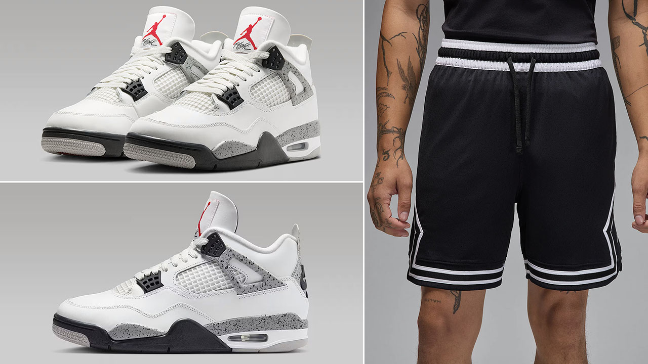 Air Jordan 4 White Cement x Jordan Black White Diamond Shorts