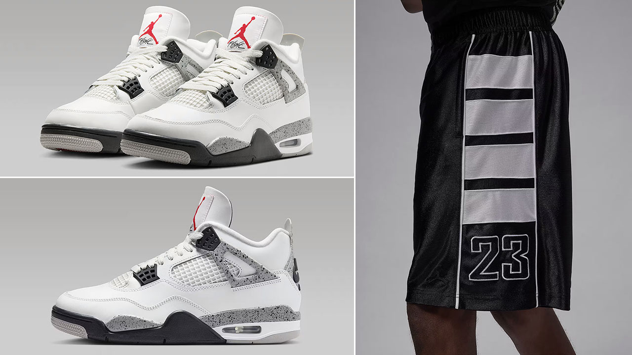Air Jordan 4 White Cement x Jordan Brooklyn Cat Scratch Shorts Black Grey