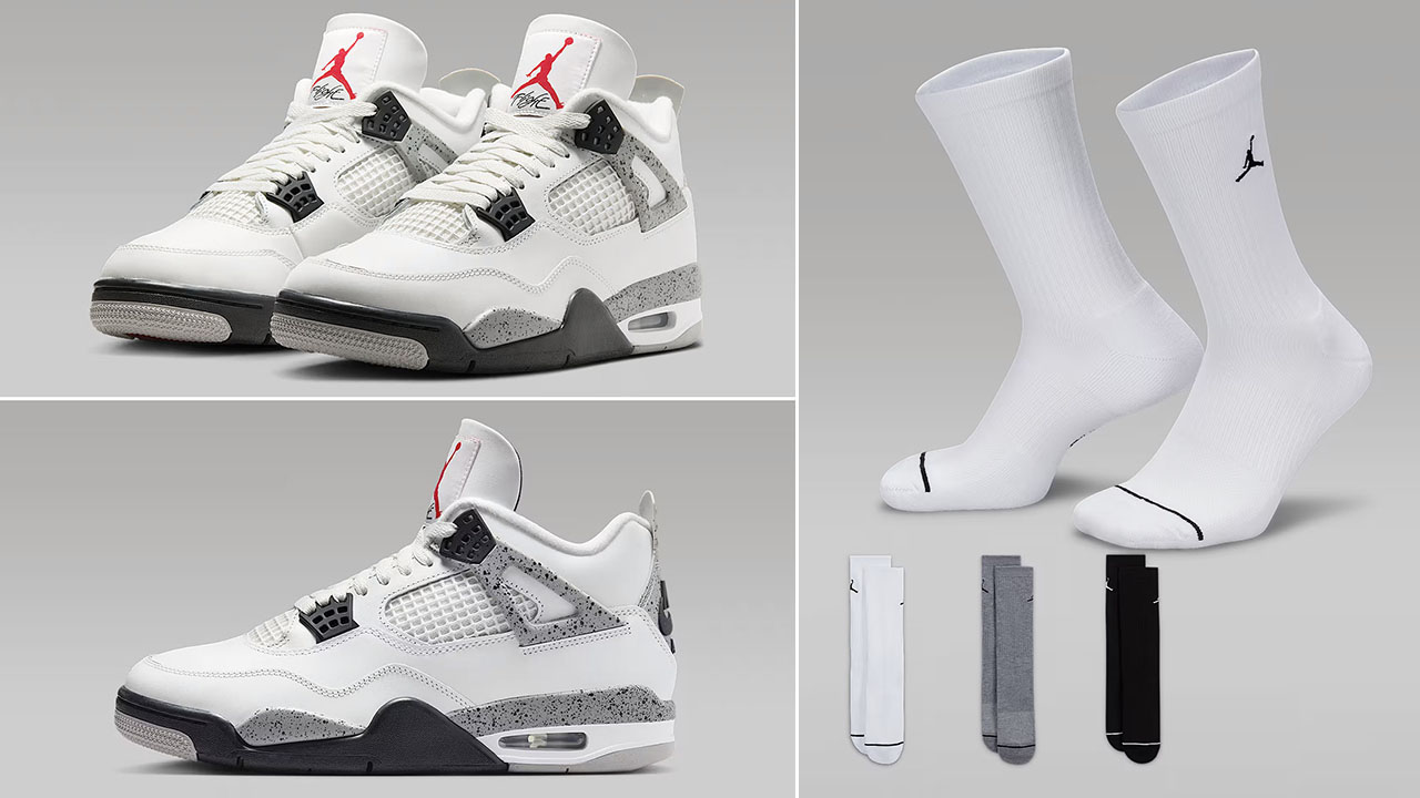 Air Jordan 4 White Cement x Jordan Crew Socks