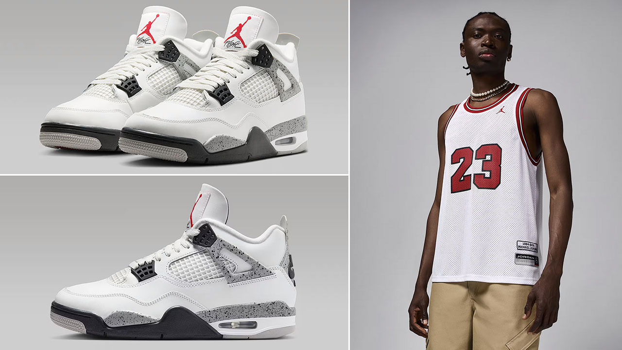 Air Jordan 4 White Cement x Jordan Essentials Summer Jersey White Red