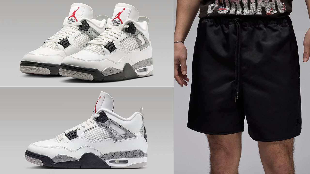 Air Jordan 4 White Cement x Jordan Essentials Woven Black Shorts