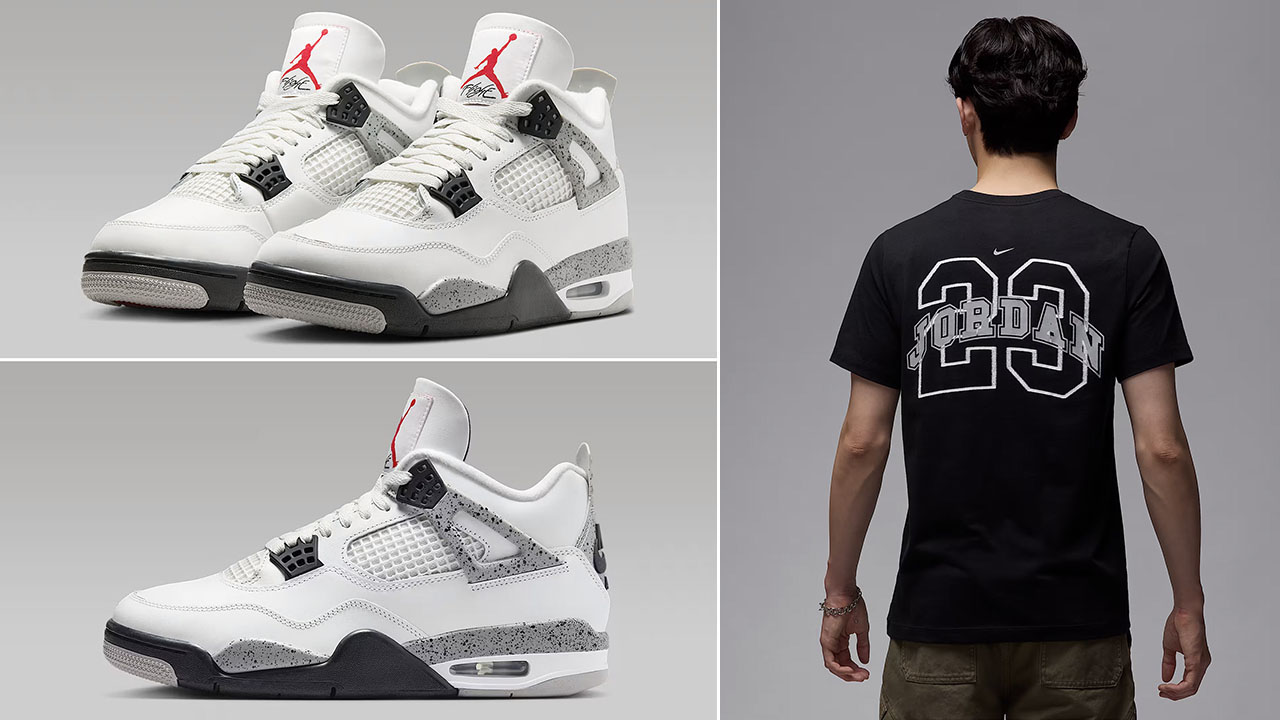 Air Jordan 4 White Cement x Jordan Flight MVP T Shirt Black White Grey