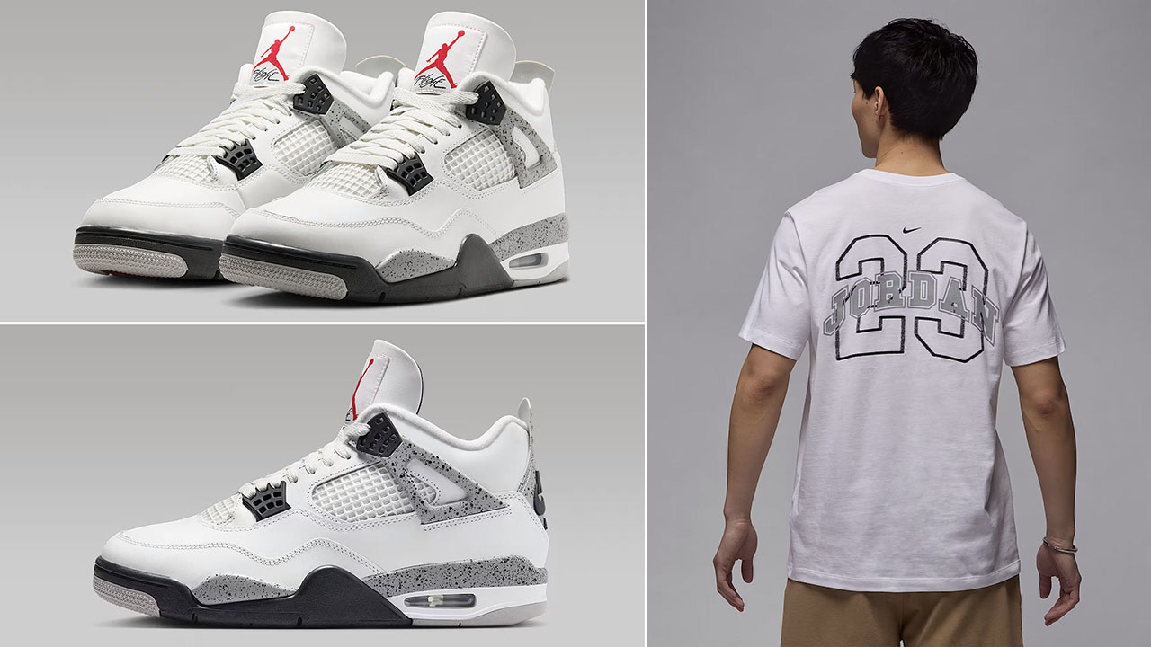 Air Jordan 4 White Cement x Jordan Flight MVP T Shirt White Black Grey