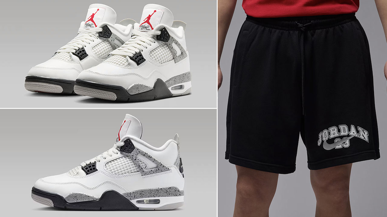 Air Jordan 4 White Cement x Jordan MVP Fleece Shorts Black Grey