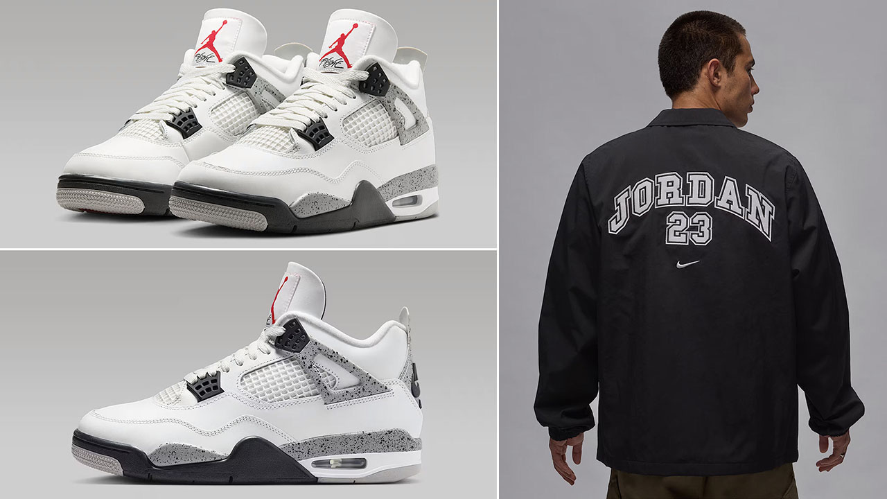 Air Jordan 4 White Cement x Jordan MVP Jacket Black Grey