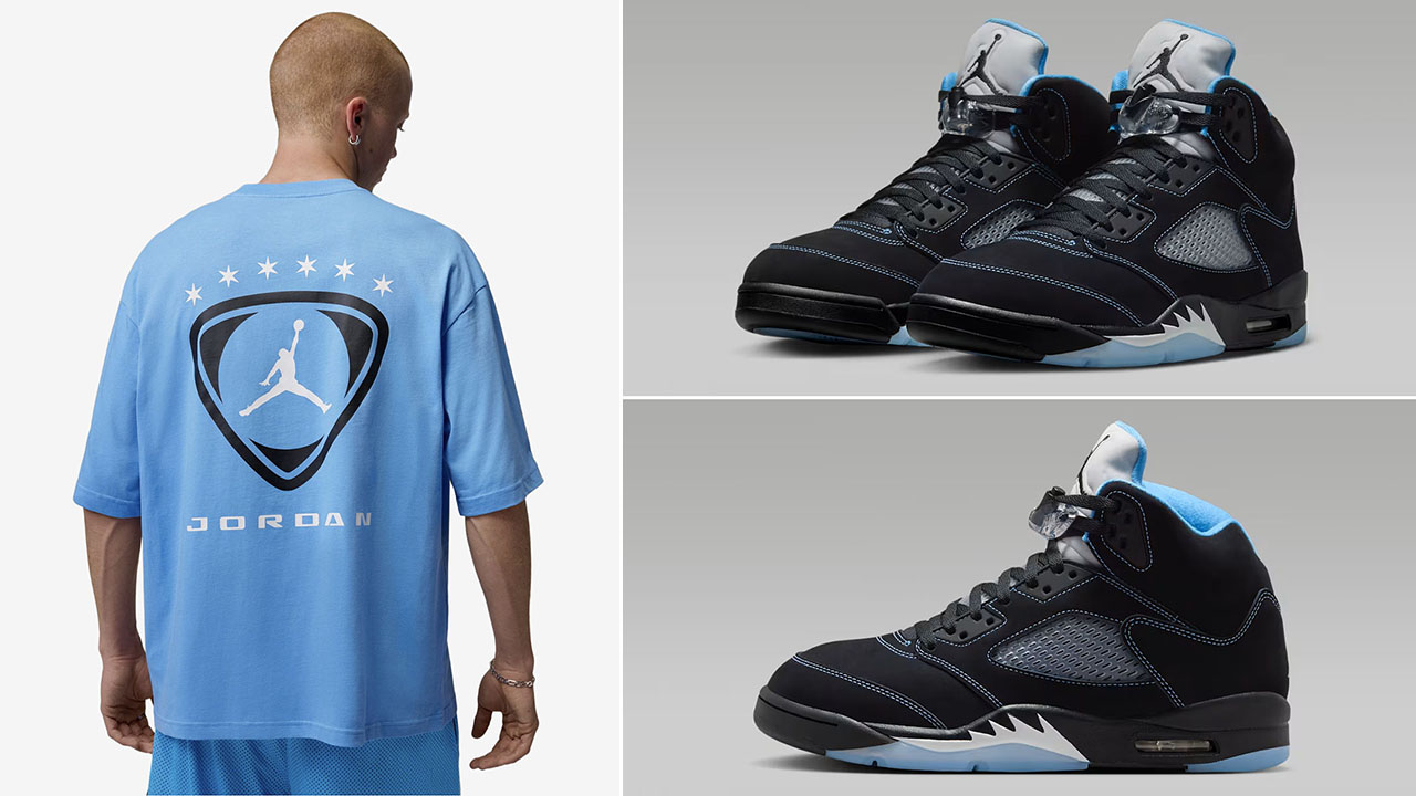 Air Jordan 5 Black UNC University Blue 2026 x Jordan Brooklyn Oversized Graphic Men’s T-Shirt Outfit to Match Sneakers