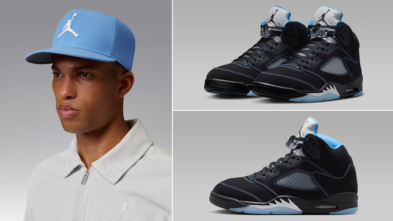 Air Jordan 5 Black UNC University Blue 2026 x Jordan Jumpman Pro Adjustable Cap to Match Sneakers