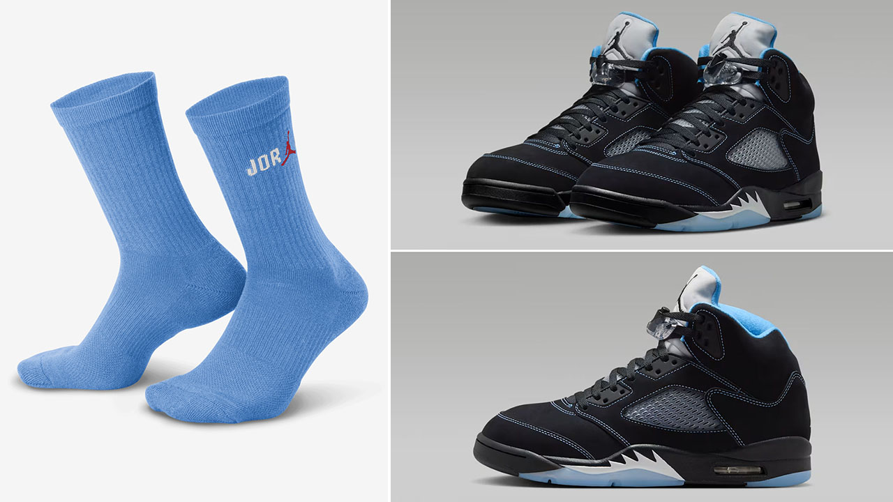 Air Jordan 5 Black UNC University Blue 2026 x Jordan University Blue Crew Socks to Match