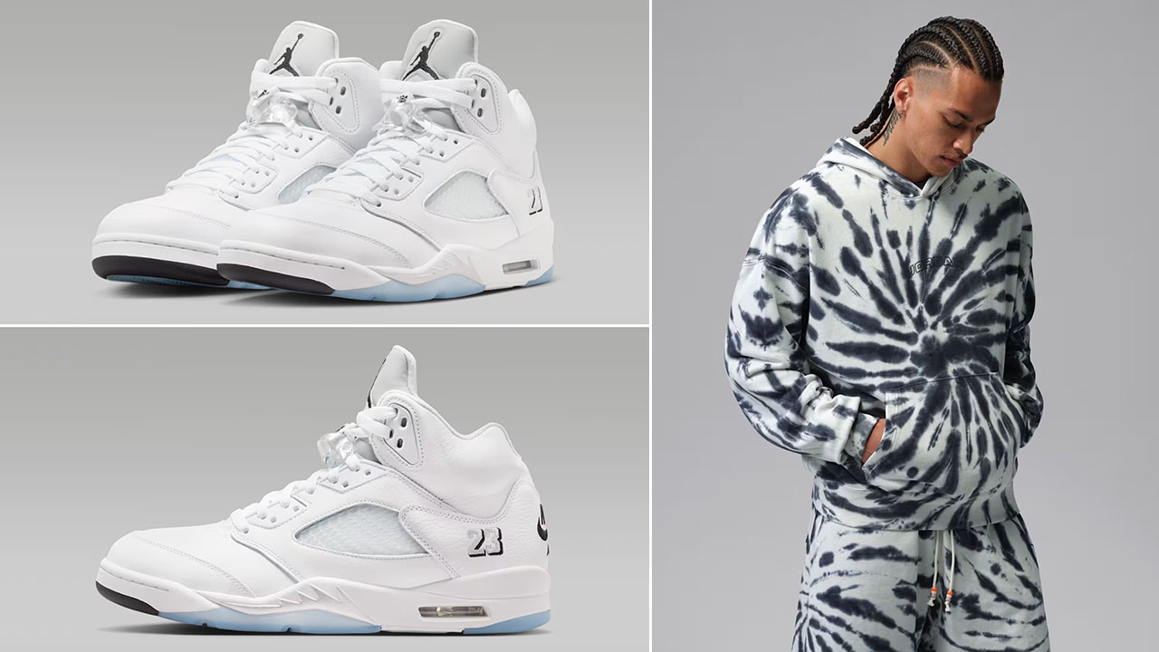 Air Jordan 5 White Metallic 2026 x Jordan Brooklyn Fleece Men's Tie-Dye Pullover Festival Hoodie to Match Sneakers