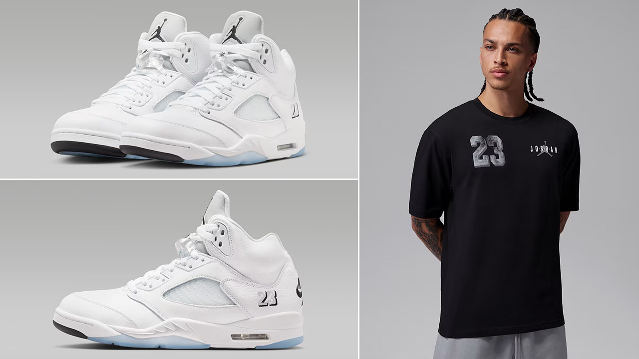 Air Jordan 5 White Metallic 2026 x Jordan Brooklyn Varsity Graphic Men's T-Shirt to Match Sneakers
