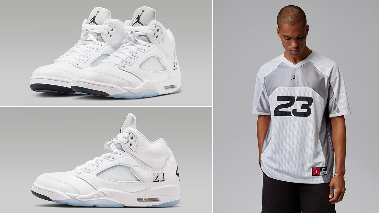 Air Jordan 5 White Metallic 2026 x Jordan Flight Men's Jersey Top to Match Sneakers