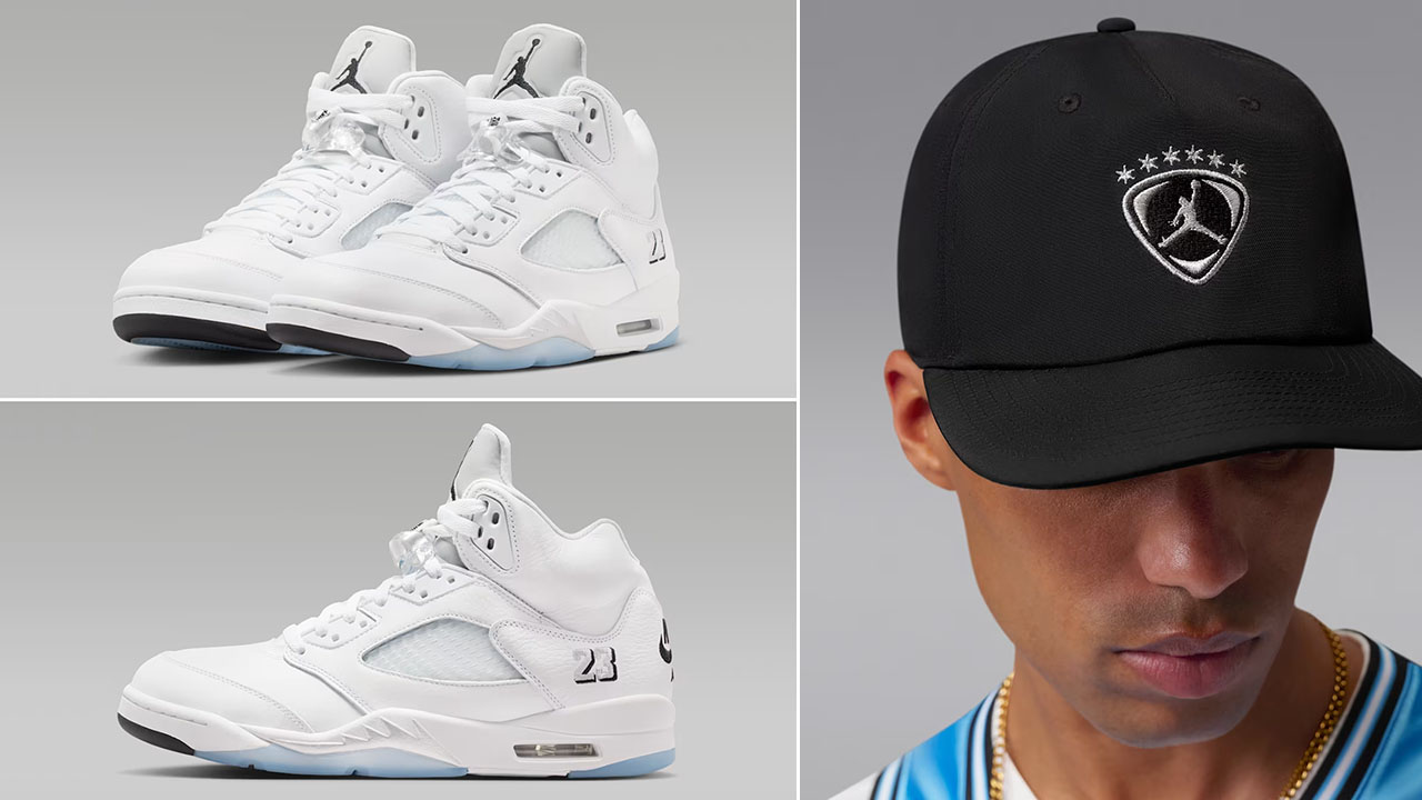 Air Jordan 5 White Metallic 2026 x Jordan Pro Black Silver Hat to Match Sneakers