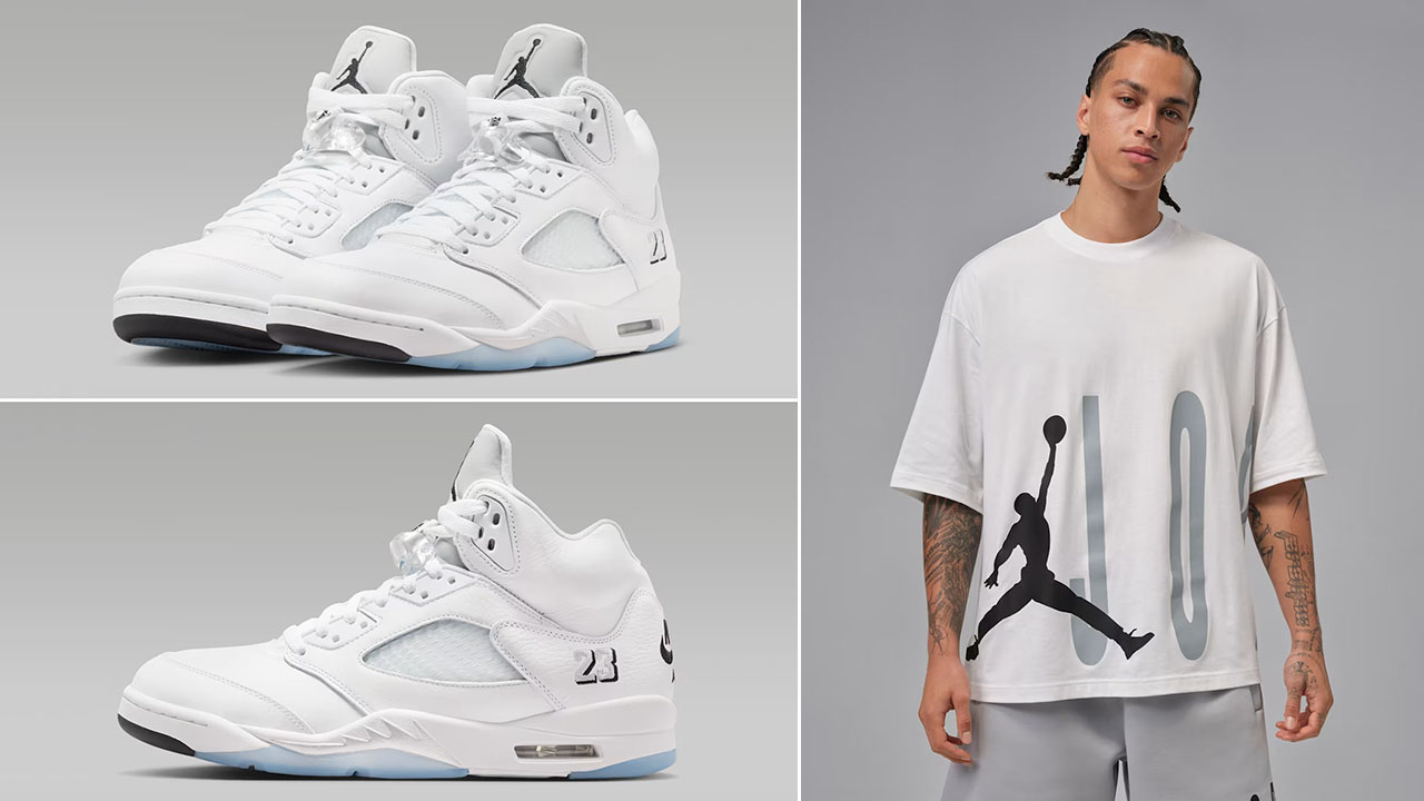 Air Jordan 5 White Metallic 2026 x Jordan Torso Stretch Men's Oversized T-Shirt to Match Sneakers