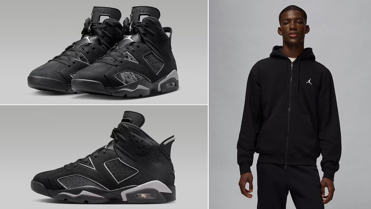 Air Jordan 6 Cap and Gown x Jordan Brooklyn Fleece Black White Full Zip Hoodie to Match Sneakers